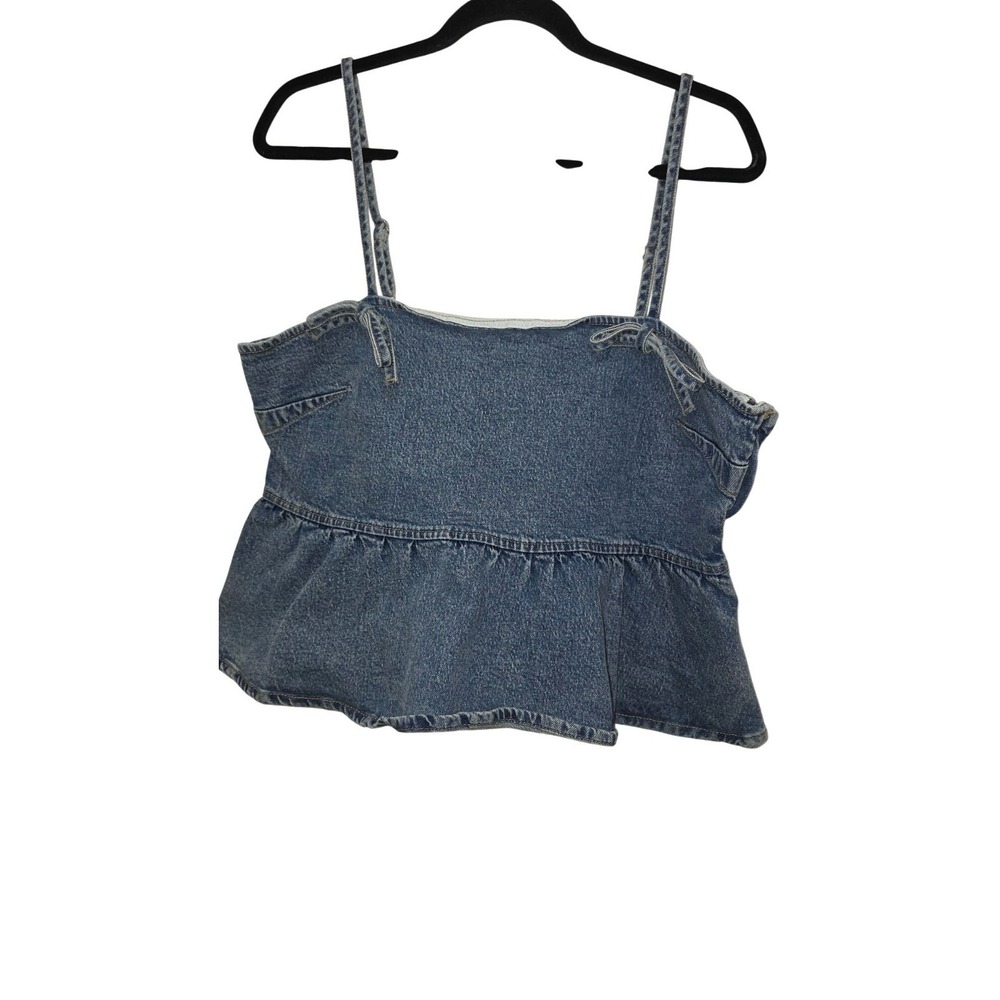 NWOT Womens Denim Peplum Top With Adjustable Straps & Side Zipper Size L‎
